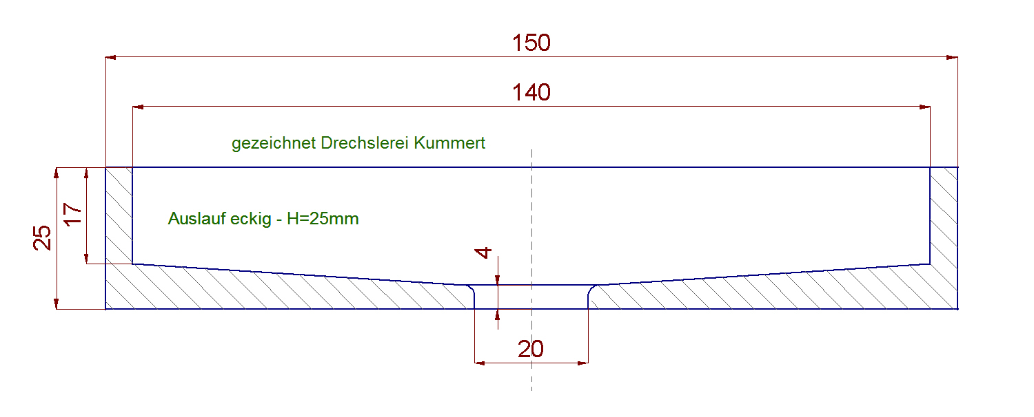 Zeichnung Kugelbahntrichter passend zu cuboro® - Auslauf eckig 150x25mm
