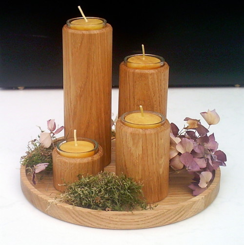 Teelichtsockel mit Teller Eiche