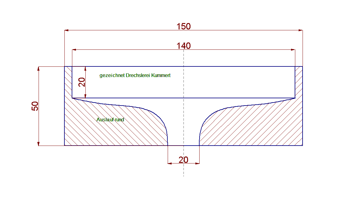 Zeichnung Kugelbahntrichter passend zu cuboro® - Auslauf gerundet 150x50mm